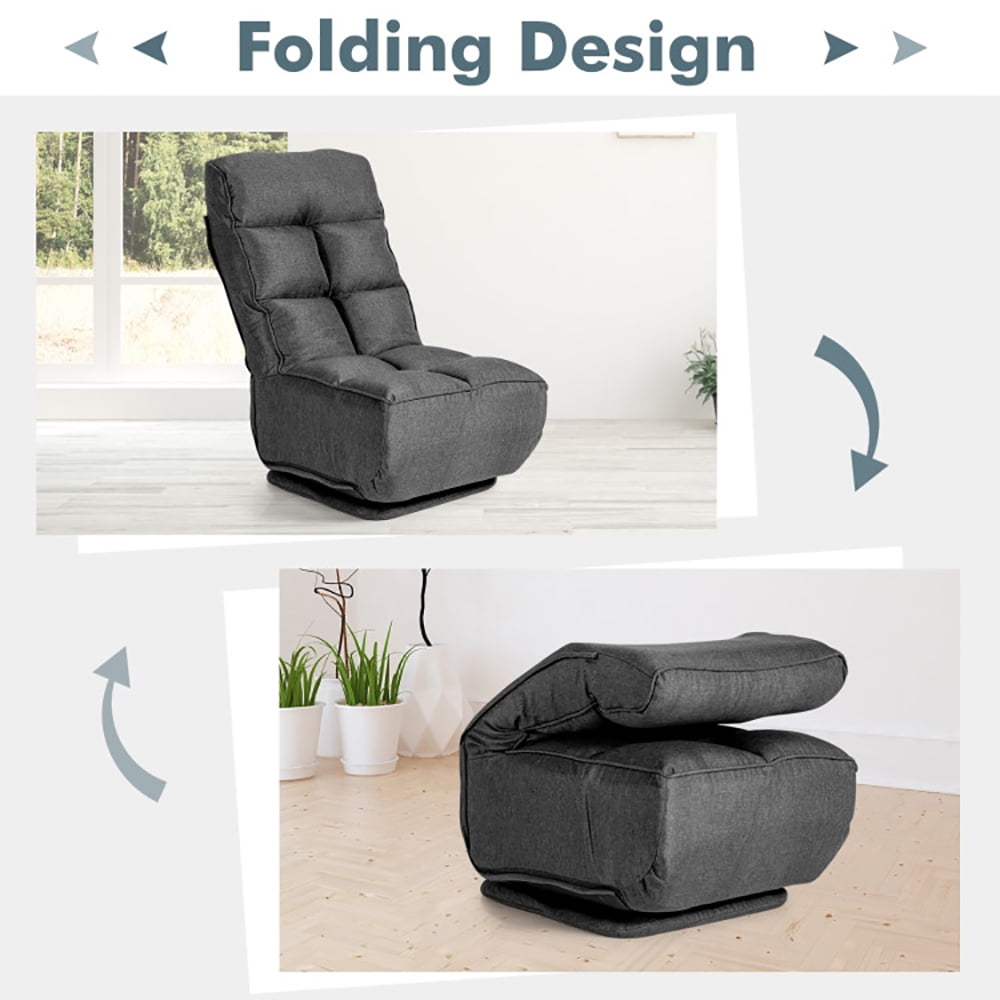 Finihen Swivel Folding Lazy Sofa Chair, Floor Chair, 360-Degree Swivel Folding Floor Chair with 6 Adjustable Positions, for Living Room, Bedroom, for Gaming, Reading, Gray