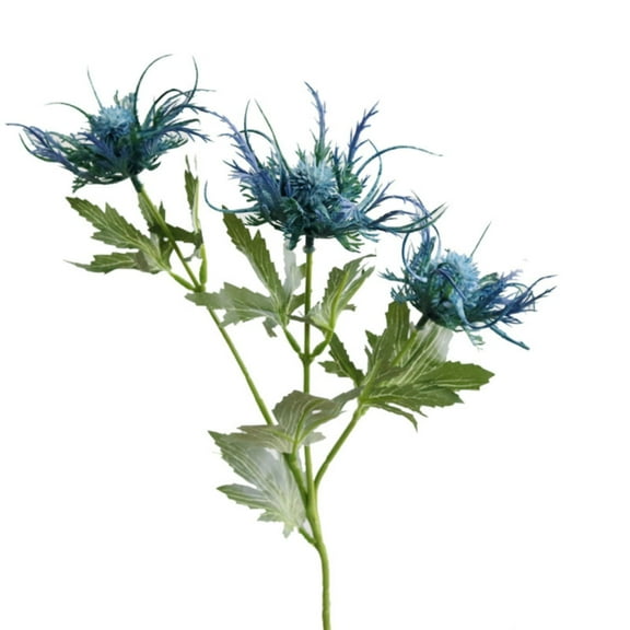 Ikeay Artificial Eryngium Thistle Stems, Blue Silk Sea Holly Flowers for Wedding Bouquet Centerpiece, Home Kitchen Table Decor Blue