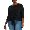 thumbnail image 2 of Karen Kane Women's Plus Tie Front 3/4 Dolman Sleeve Boatneck Blouse Top-Black / 0X, 2 of 5