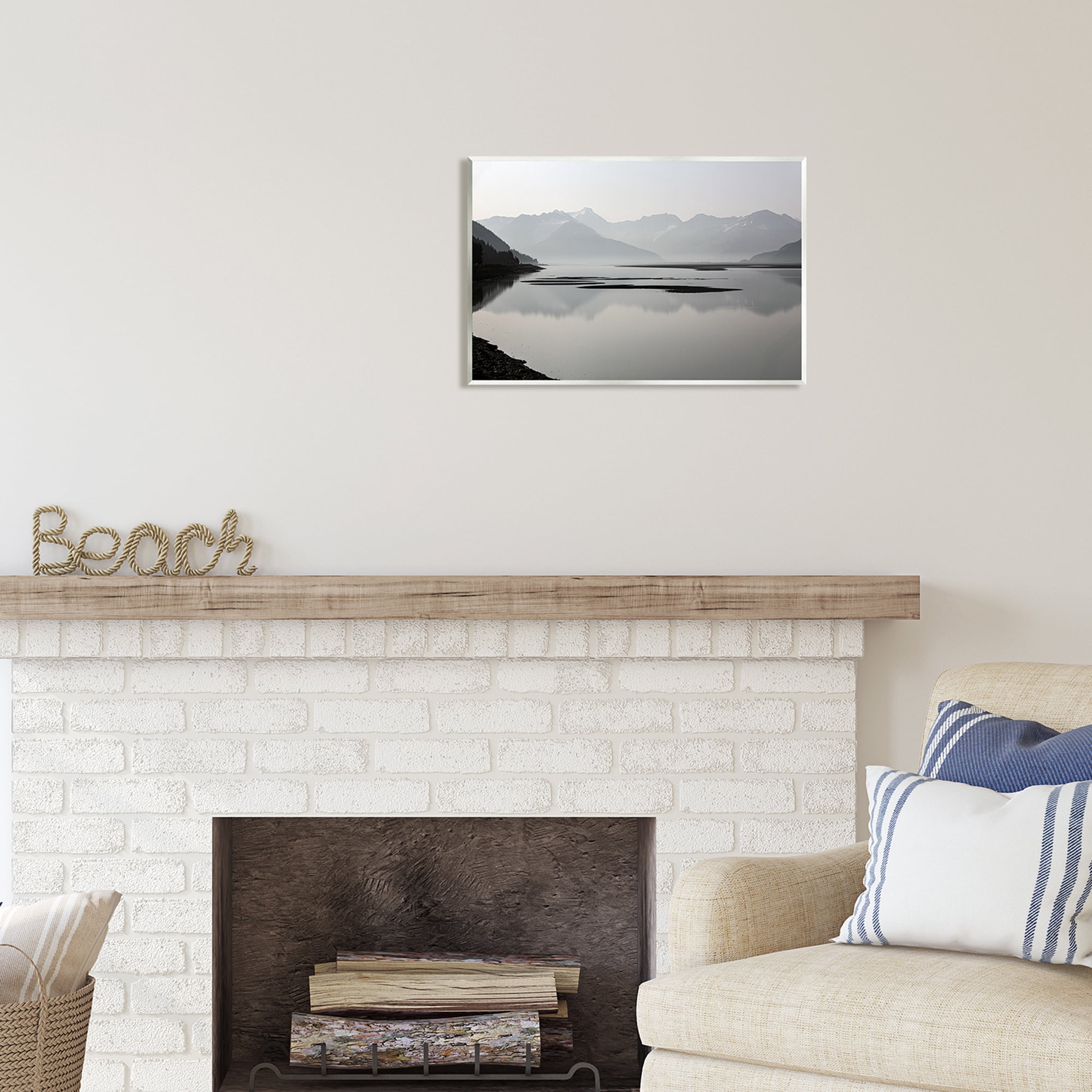 Stupell Industries Grey Mountain Peaks Lake Reflection Coastal Photography Unframed Art Print Wall Art