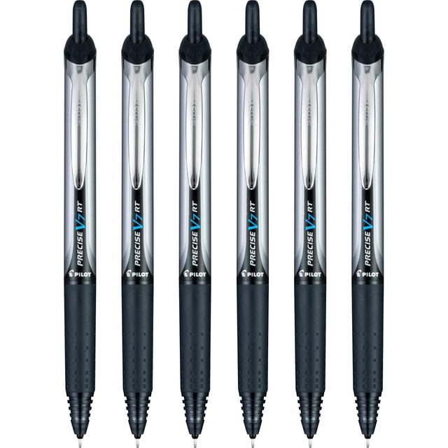 PILOT Pen 13616 Precise V7 RT Refillable & Retractable Liquid Ink Rolling Ball Pens, Fine Point (0.7mm) Black Ink, 6-Pack