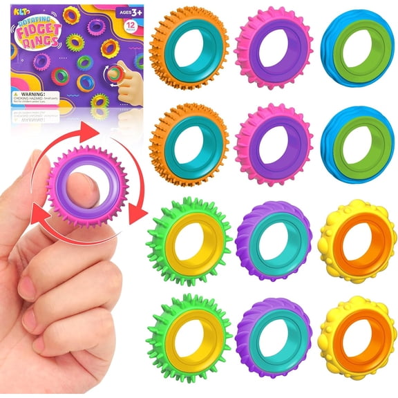 12-Pack Fidget Sensory Rings – Finger Spinner Stress Relief Toys, Textured Calming Fidgets for Anxiety, Focus, Classroom, Office, Desk, Stocking Stuffers, ADHD & Autism Support