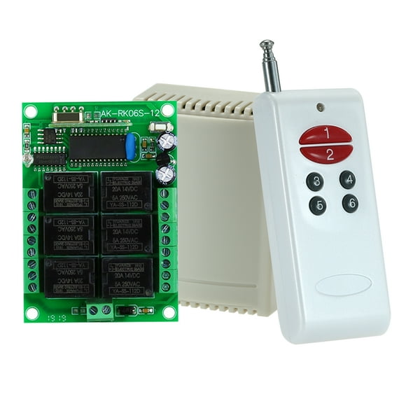 Amdohai 433Mhz DC 6CH Canal Universel Relais 10A Sans Fil Télécommande RF Module Récepteur Switch et 1PCS 6 Touches RF 433 Code Fixe (2262 Puce) Télécommandes Domotique Intelligente