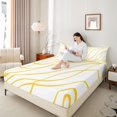 thumbnail image 3 of Homewish Minimalism Stripes Queen Sheets,Contemporary Abstract Queen Sheet Sets,White Golden,4-Piece,1 Flat Sheet, 1 Fitted Sheet and 2 Pillowcases, 3 of 6