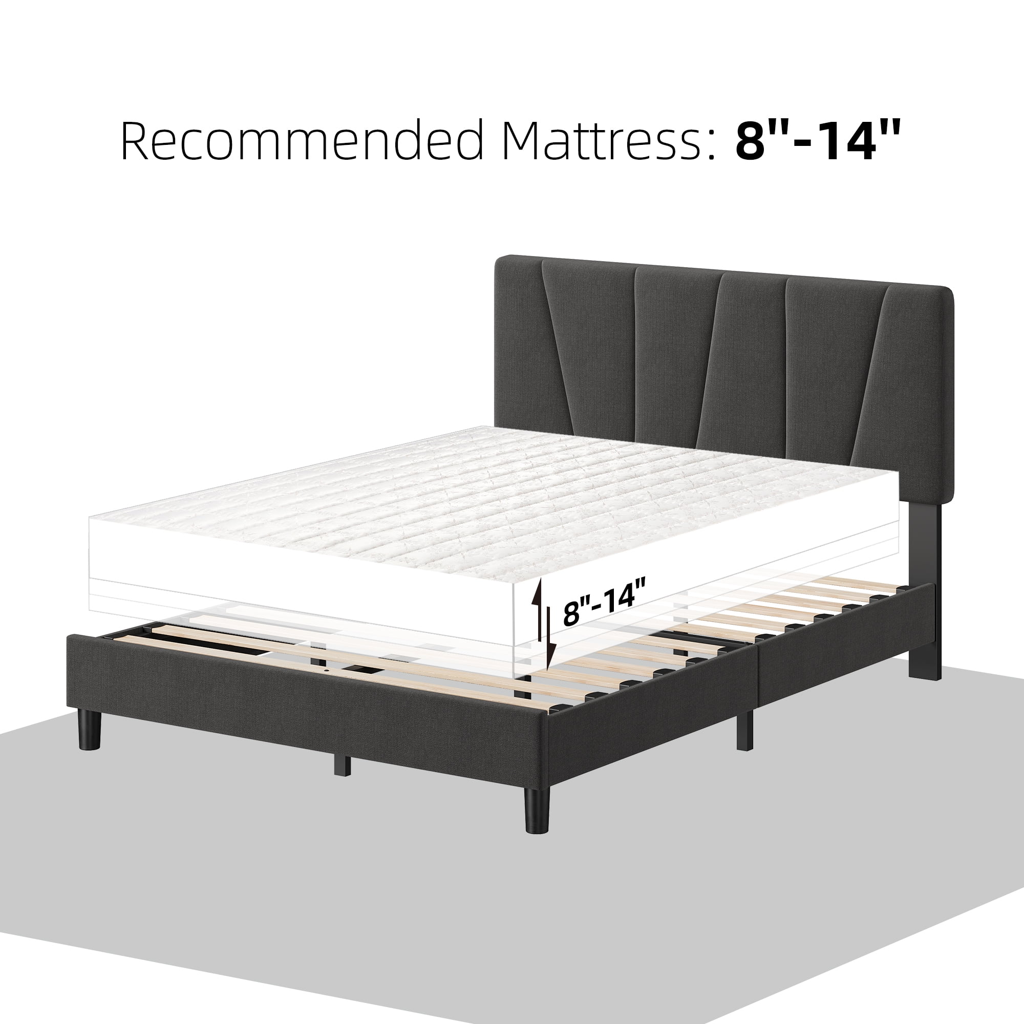 EastVita Full Size Bed Frame with Adjustable Headboard,Linen Upholstered Platform Bed Frame,Strong Wooden Slats,No Box Spring Needed,Dark Gray (YS-188-5)