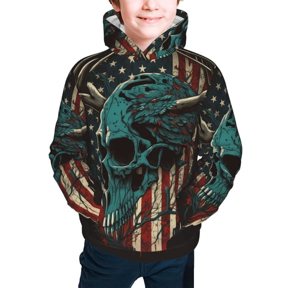 Youth Hoodies Sweashirts Kids Hooded Sweatshirt, American Flag Deer Skull Camo Camouflage