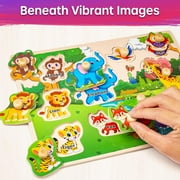 SYNARRY Wooden Peg Puzzles for Toddlers 1-3, 6-Set Animal Jigsaw Puzzles with Storage Rack, Education Toddler Puzzles Toys Gifts for 2 3 Years Boys Girls