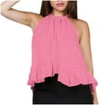 thumbnail image 2 of BSDJILFG Halter Flowy Tops for Women Summer Cute Babydoll Shirt Y2K Ruffle Hem Tank Top Swing Open Back Blouse for Juniors, 2 of 7