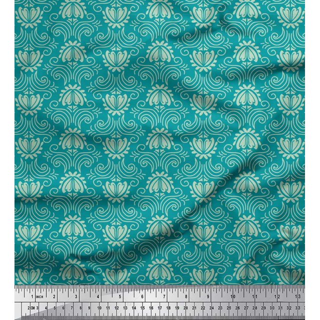 Soimoi Green Poly Georgette Fabric Filigree Damask Printed Fabric 1 Yard 52 Inch Wide
