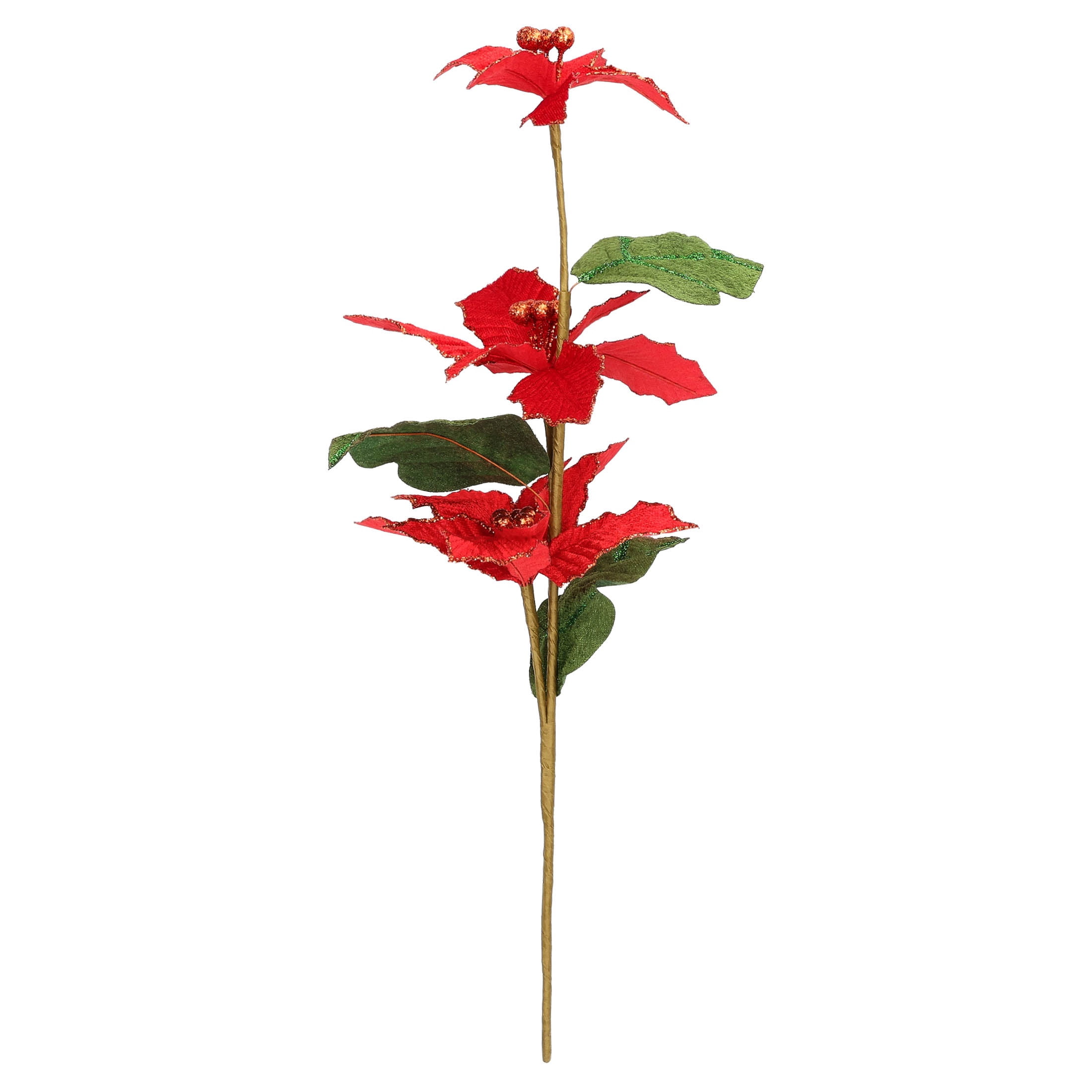 Red and Green Glitter Poinsettia Decorative Christmas Pick, 18", by Holiday Time