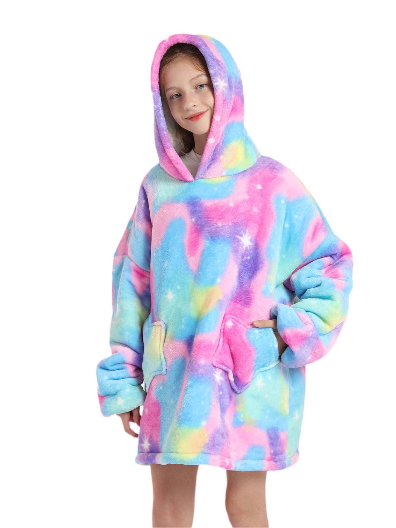 Shuttle tree Oversized Wearable Blanket Hoodie For Adult Kids Hooded Sherpa Sweatshirt With Front Pocket