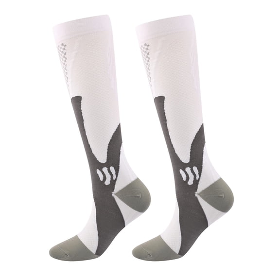Gsakboxl Compression Socks for Women Unisex Knee High Nylon Compression Socks Elastic Calf Support Stockings For Running Hiking Cycling Walking White