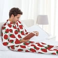 thumbnail image 6 of Fuzoiu Hand Drawn Strawberry Print Men's Long-Sleeved Pajama,Lounge Button Down Nightwear,Mens Notch Collar Pajama Set -Large, 6 of 7