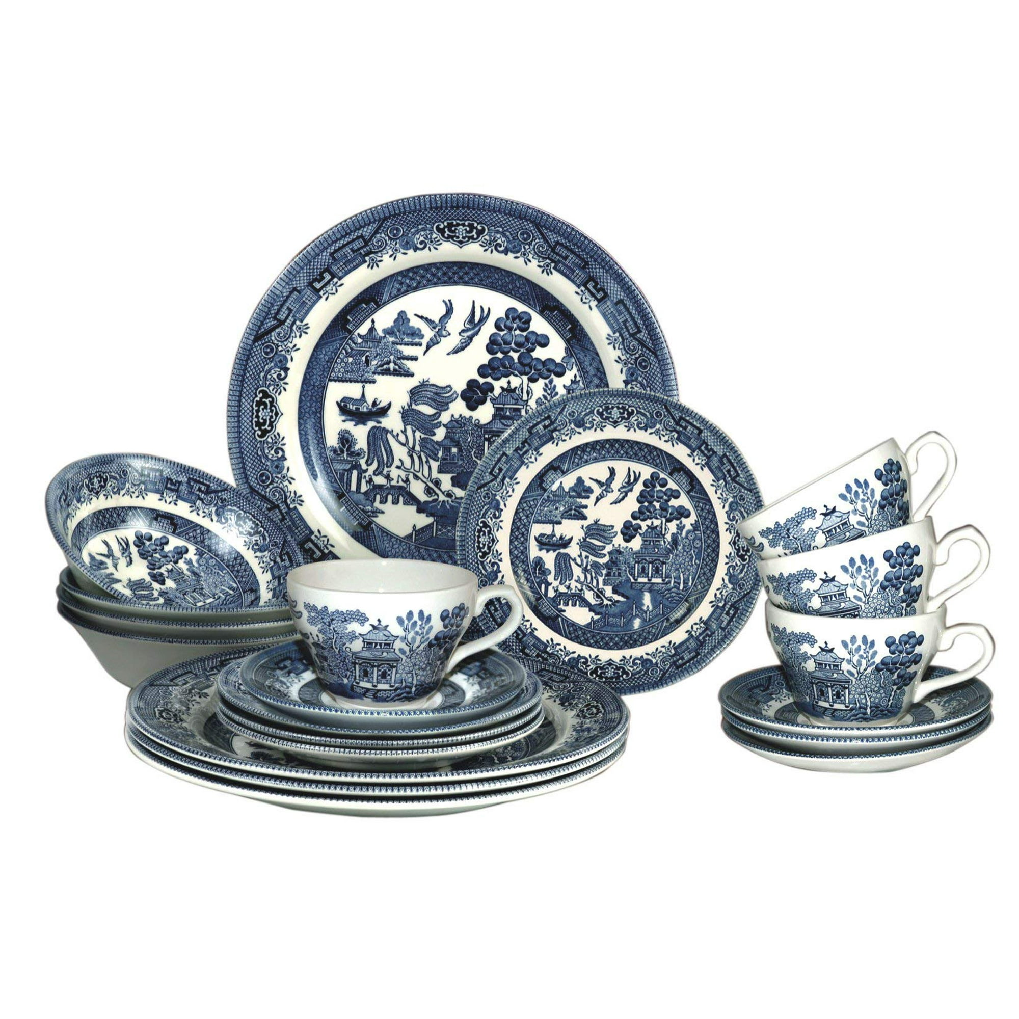 churchill Blue Willow Plates Bowls cups 20 Piece Dinnerware Set Made in England