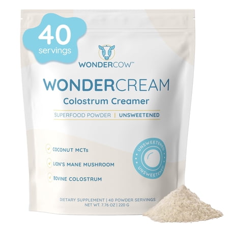 WONDERCOW Bovine Colostrum Superfood Creamer Supplement Powder w/Organic Lions Mane Mushroom & Coconut Milk Powder MCTs | Functional Sugar Free Keto Coffee, Smoothie & Drink Mix Unsweetened