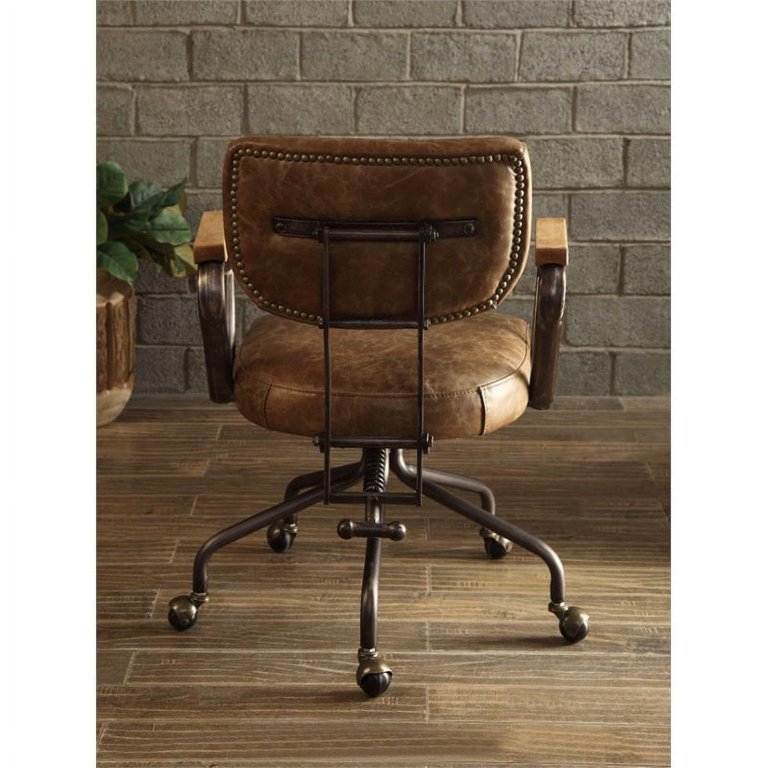 Bowery Hill Leather Swivel Office Chair in Vintage Whiskey Brown