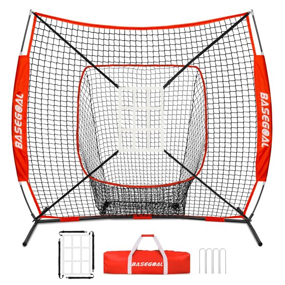 Red de Práctica de Béisbol y Softbol BaseGoal 6'×6', Resistente con Marco en Forma de Arco y Zona de Strike Adicional