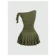 thumbnail image 2 of Vestido mini sin hombros y sin mangas Floerns, verde oscuro, talla M, 2 of 5