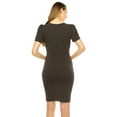 thumbnail image 3 of Women's V-neck Sheath Dress with Buckle Accent and Puff Sleeves - Elegant Office to Even, 3 of 6