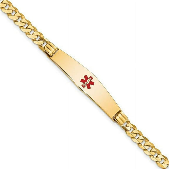 Primal Gold 14 Karat Yellow Gold Medical Soft Diamond Shape Red Enamel Curb Link ID Bracelet