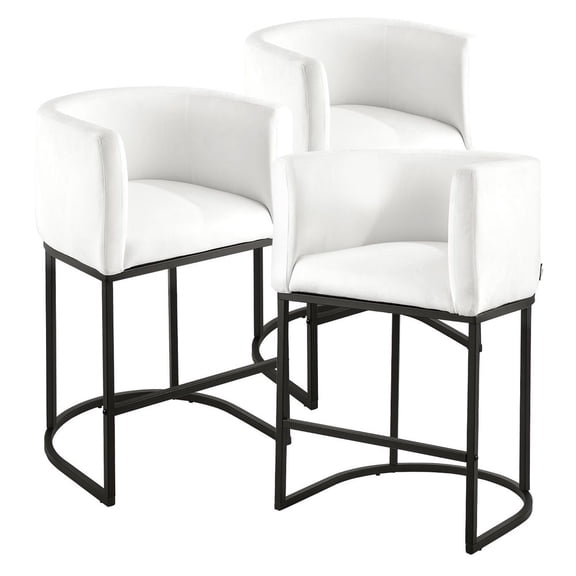 Bar Stool Set of 3, 25 inch Counter Height Stools, Counter Barstool with Backrest, Arm, Metal Frame, and Footrest, Accent Fabric Bar Chair, Island Barstools for Kitchen, Dining Room, White