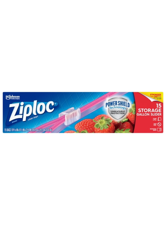 Ziploc Brand Slider Storage Gallon Bags with Power Shield Technology, 15 Count, Pack of 2