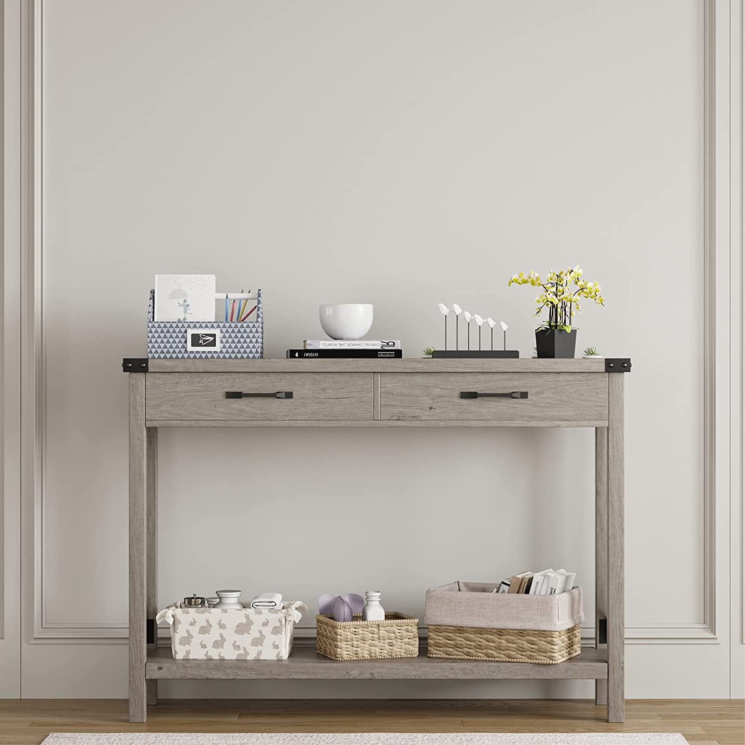 2 Tier Wooden Console Table with Storage Drawers,  Console Table for Entryway, Living Room, Hallway