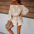 thumbnail image 3 of Morttic Women's Vintage Print 2 Piece Set – Off-Shoulder Batwing Sleeve Top & High Waist Shorts Boho Summer Vacation Outfit Apricot，S, 3 of 5