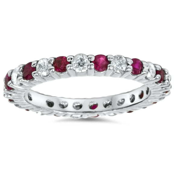 Pompeii 1 1/2ct Garnet Diamond Eternity Ring 14k White Gold (,)
