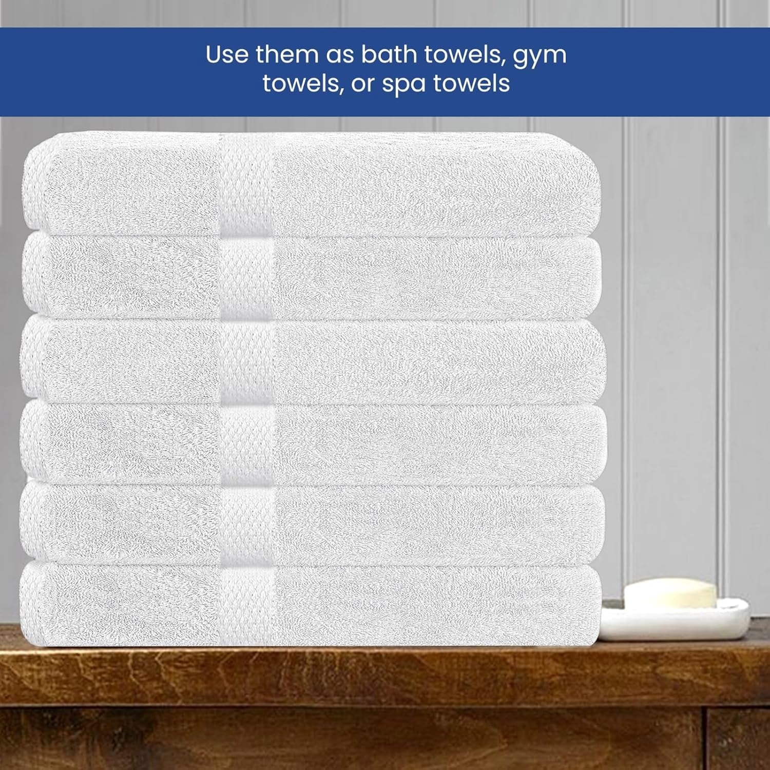 Linteum Textile 100% Ring Spun Cotton Medium Bath Towels White - 24x48 inches - 12 Pack