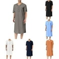 thumbnail image 4 of Men Muslim Clothing Short Sleeve Jubba Saudi Arab Long Kaftan Thobe Loose Robe, 4 of 7
