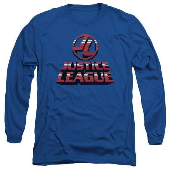 JLA Justice League 8 Bit JLA Justice League Long Sleeve Adult 18/1 T-Shirt Royal Blue