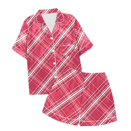 Jamsmile Kids Toddler Girls Pajamas Red Plaid Print Short Sleeve Shorts 2 Piece Pajama Little Girls Children PJ Sets