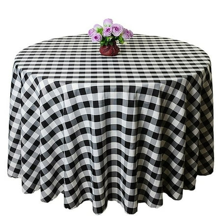 

Round Tablecloth Plaid Tablecloth With Lace Polyester Table Cover For Hotel Restaurant Picnic Indoor And Outdoor Dining Garden Party-Black-180cm