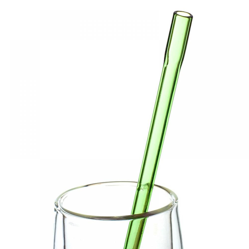 Halm Reusable Glass Straws 8 inch Bent with Plastic Free Brush - Set 6