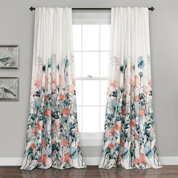 Lush Decor Zuri Flora Room Darkening 84" x 52" Floral Blue 3" Back Tab Rod Pocket 2-Pc Set Window Panel Curtain