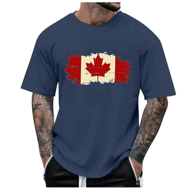 T-shirt Vintage Décontracté Imprimé Partiel pour Hommes, Col Rond, Manches Courtes, Printemps et Été, Fête Nationale, L