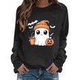 thumbnail image 2 of Womens Sweatshirt Casual Coffee Ghost Pumpkin Graphic Crew Neck Long Sleeve Pullover Cutecore Streetwear Halloween Top Fall Spring Outfits Black L, 2 of 6