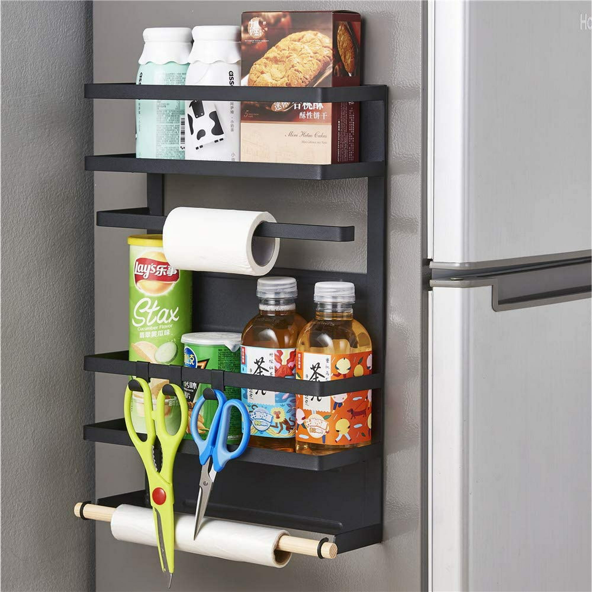 Fridge Magnet Organizer Spice Rack Storage Magnetic Kitchen Storage Organizer with Paper Towel Holder 5 Hooks Hanger Magnet Rack Walmart