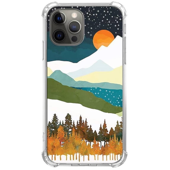 Winters Night Mountain Lake Moon Case for iPhone 12 Pro,Aesthetic Art Design Pattern TPU Shock-proof Cover Case