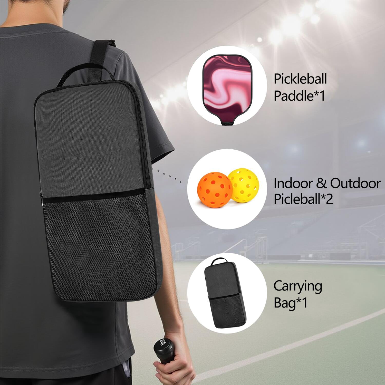 Pickleball Paddles Set Of 1, Fiberglass Surface, Fluid Smoke Aurora Art Style, 1 Paddle, 2 Balls & Bag