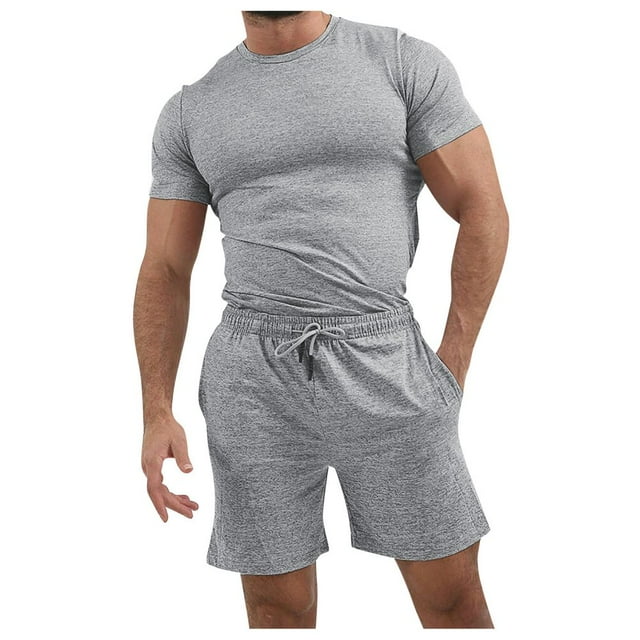 Ensemble d'Été 2 Pcs pour Hommes Chemises à Manches Courtes et Shorts de Plage
