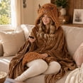 thumbnail image 3 of Halloween Wearable Blanket Cute Flannel Hoodie Shawl | Cartoon Animal Cozy Sofa Nap Wrap for Women 150x130cm Soft Oversized Loungewear Blanket with Hood Snap Button Closure(lxf), 3 of 6