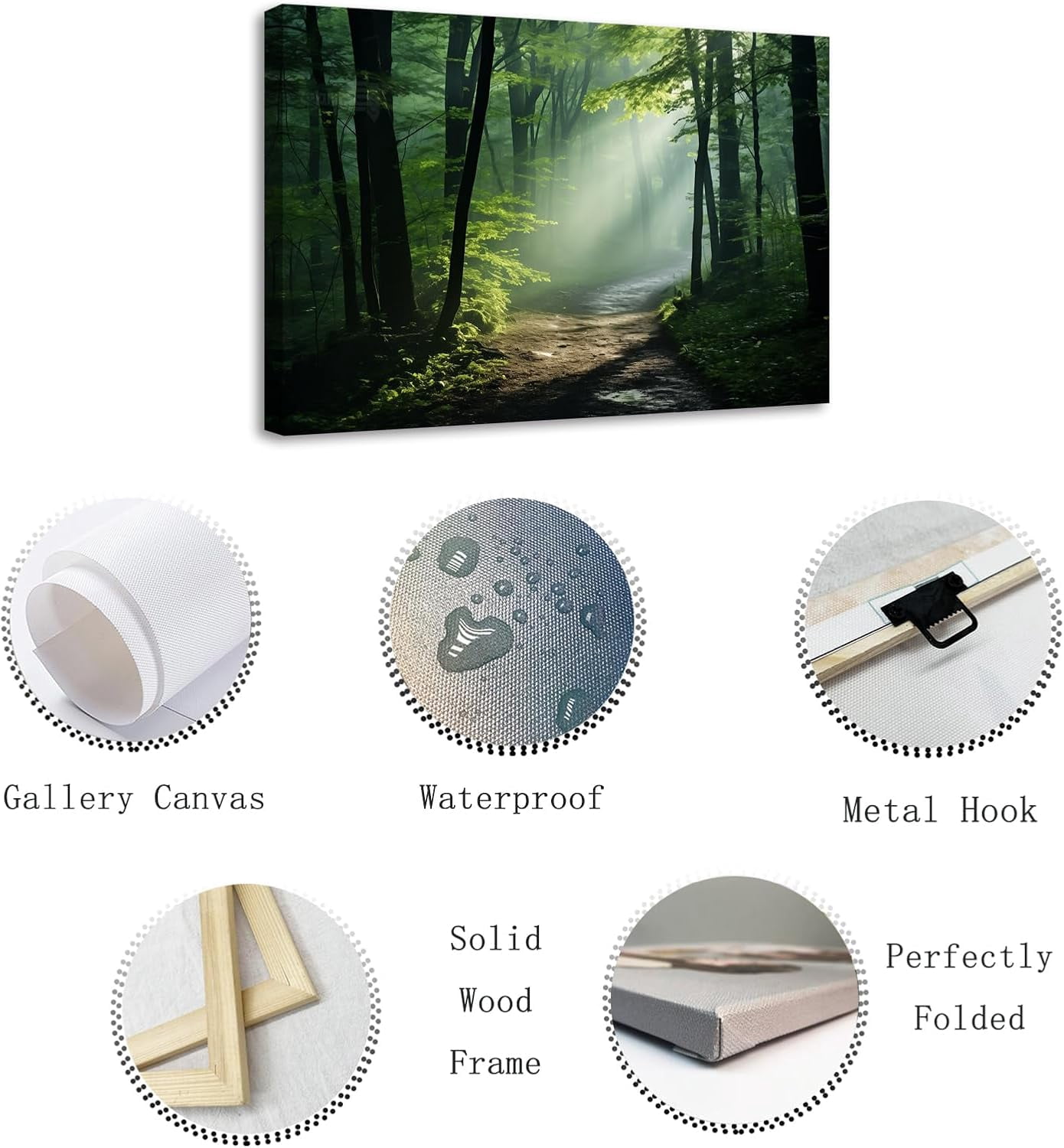 ZHONGYUTONG Green Forest Canvas Wall Art Sunshine Through Forest Road Picture Prints Morning Sunrise Paintings Nature Landscape Wall Decor Framed (24.00" x 36.00")