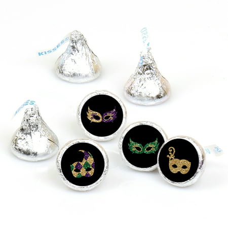 Mardi Gras - Masquerade Party - Round Candy Sticker Favors - Labels Fit Hershey's Kisses (1 sheet of 108)