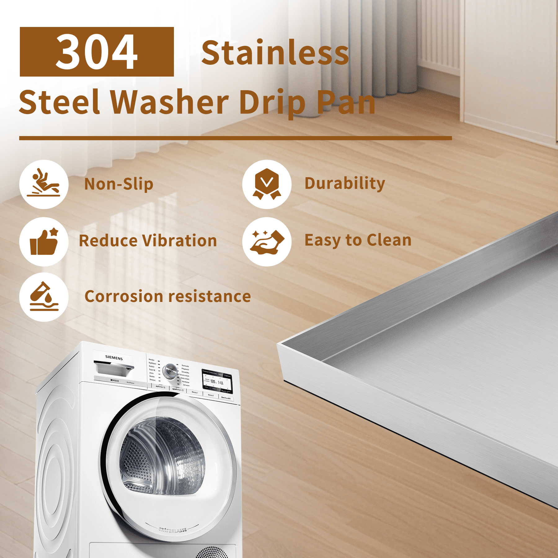 Cxforste Washing Machine Drain Pan - 27" x 25" x 2.5" - 304 Stainless Steel Heavy Duty Washing Machine Tray No Hole