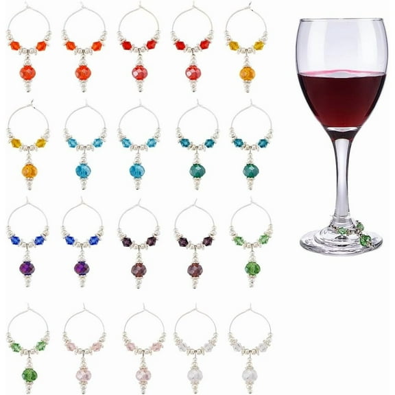 30Pcs 10 Colors Glass Bead Wine Glass Charms with Brass Rings Mixed Color 56mm 3pcs/color