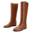 thumbnail image 2 of YDN Women Basic Round Closed Toe Knee High Boots Pull On Mental Buckle Wide Calf Flat Riding Boots Walking Trip Retro Shoes Size 13 Brown, 2 of 4