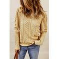 thumbnail image 4 of Women's Khaki Solid Color Puffy Sleeve Textured Knit Top, 4 of 15