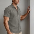 thumbnail image 4 of LEKWK Linen Tops for Men Collared Button Down Shirts Lightweight Short Sleeve Rolled Cuff Slim Fit Casual Tees Athletic Work Office Daily Outfits Gray XXL, 4 of 7
